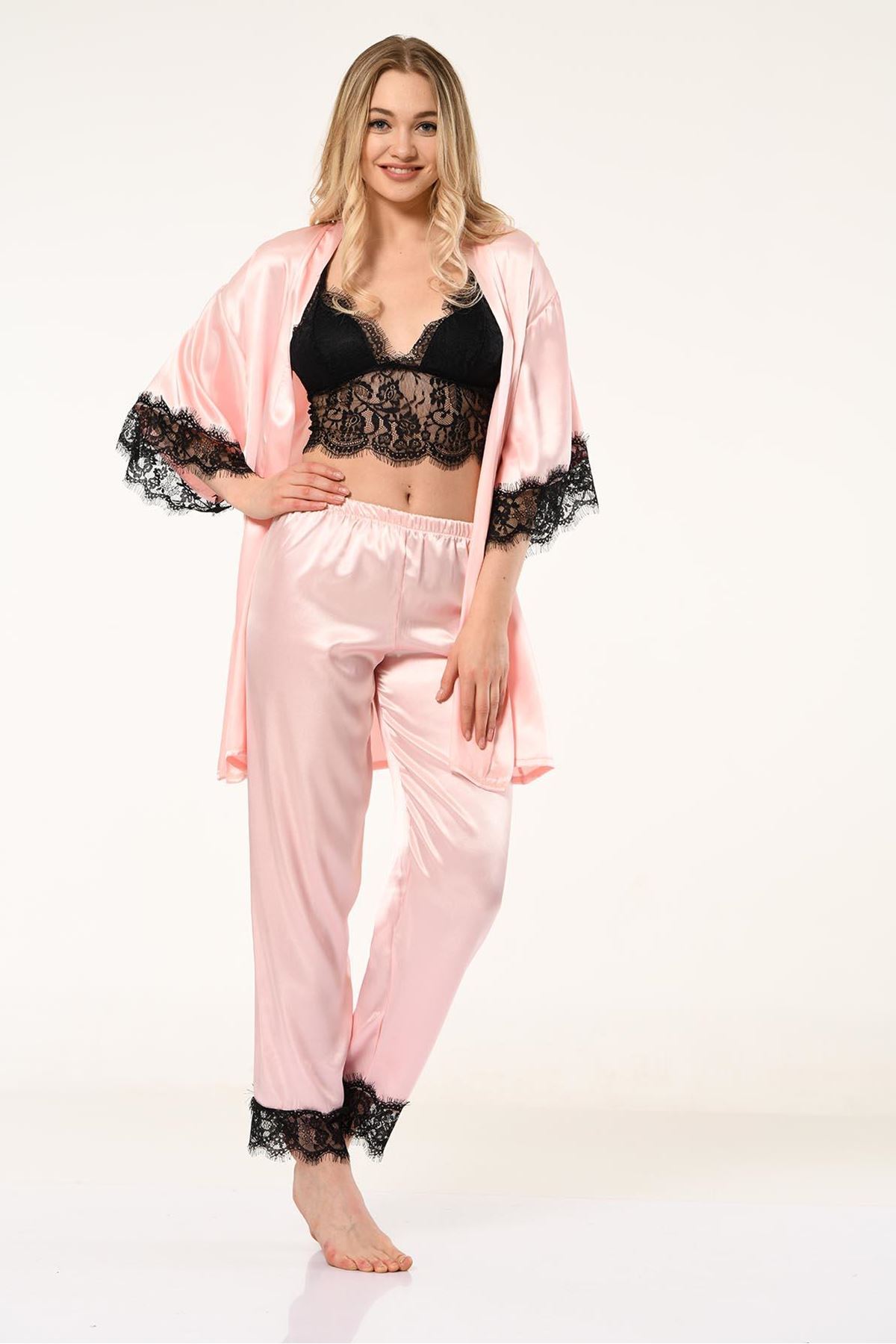 Vip Madame Kadın 4'Lü Saten Pijama Takım Set