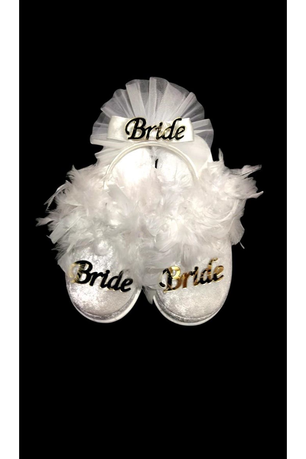 Asimod Kadın Pisi Pisi Havlu Bride Terlik Taç Set