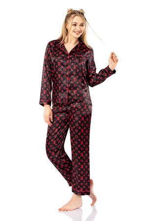 Vip Madame Kadın Uzun Kollu Desenli Saten Pijama Takım