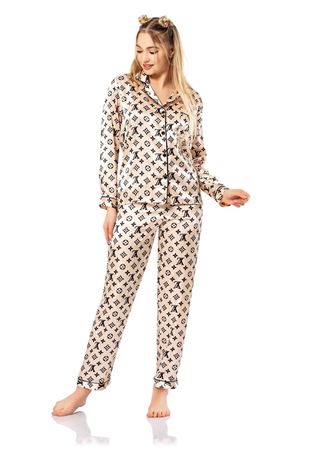 Vip Madame Kadın Uzun Kollu Desenli Saten Pijama Takım