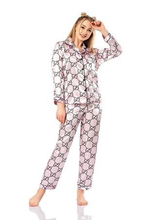Vip Madame Kadın Uzun Kollu Desenli Saten Pijama Takım