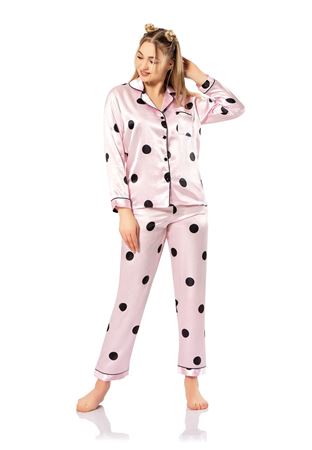 Vip Madame Kadın Uzun Kollu Desenli Saten Pijama Takım