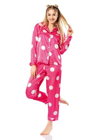 Vip Madame Kadın Uzun Kollu Desenli Saten Pijama Takım