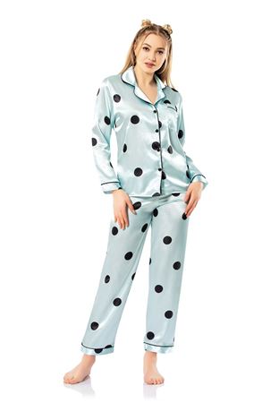 Vip Madame Kadın Uzun Kollu Desenli Saten Pijama Takım
