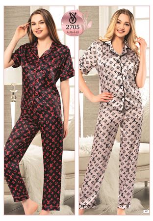 Vip Madame Kadın Desenli Kısa Kollu Pijama Takımı