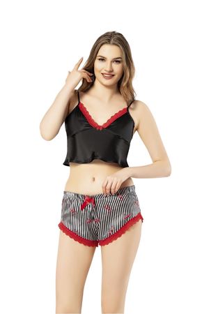 Vip Madame Kadın Askılı Saten Şortlu Babydol Takım