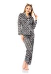 Vip Madame Kadın Uzun Kollu Desenli Saten Pijama Takım