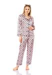Vip Madame Kadın Uzun Kollu Desenli Saten Pijama Takım