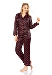 Vip Madame Kadın Uzun Kollu Desenli Saten Pijama Takım