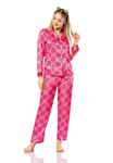 Vip Madame Kadın Uzun Kollu Desenli Saten Pijama Takım