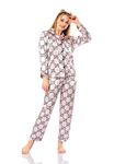 Vip Madame Kadın Uzun Kollu Desenli Saten Pijama Takım