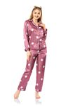 Vip Madame Kadın Uzun Kollu Desenli Saten Pijama Takım