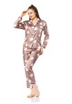 Vip Madame Kadın Uzun Kollu Desenli Saten Pijama Takım