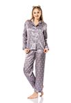 Vip Madame Kadın Uzun Kollu Desenli Saten Pijama Takım