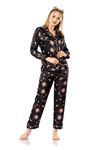 Vip Madame Kadın Uzun Kollu Desenli Saten Pijama Takım