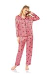 Vip Madame Kadın Uzun Kollu Desenli Saten Pijama Takım