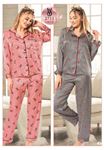 Vip Madame Kadın Uzun Kollu Desenli Saten Pijama Takım