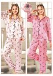 Vip Madame Kadın Uzun Kollu Desenli Saten Pijama Takım