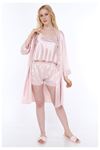 Asimod Üçlü Saten Bride Babydoll Sabahlık Takım